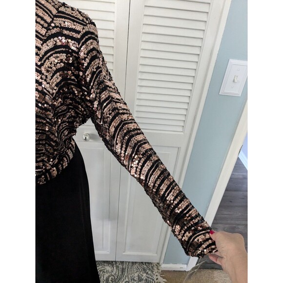 Sequin Jumpsuit Women’s L 12/14 Black Rose Gold Holiday Party Wedding NYE NWT - Picture 3 of 16